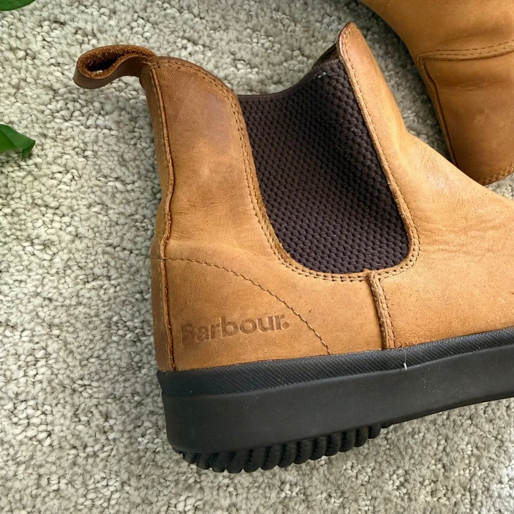 BARBOUR Tan NUBUCK Leather Chelsea Duck Boots Women 8‎ PULL ON LUXURY